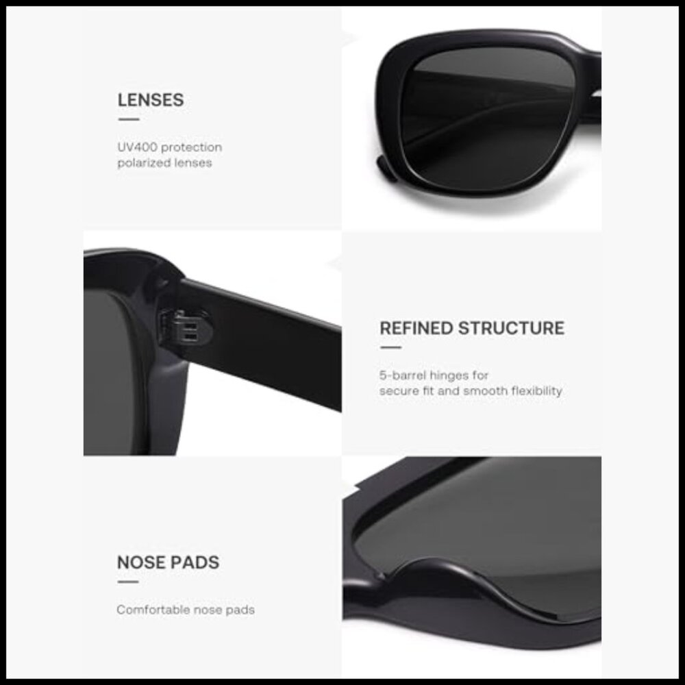 Classic Thick Rectangle Polarized Sunglasses Tren… - image 5